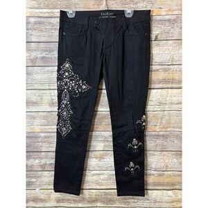 Vintage Bebe Premium Jeans Cross Crystals‎ Distressed Black 28 Moto Hades